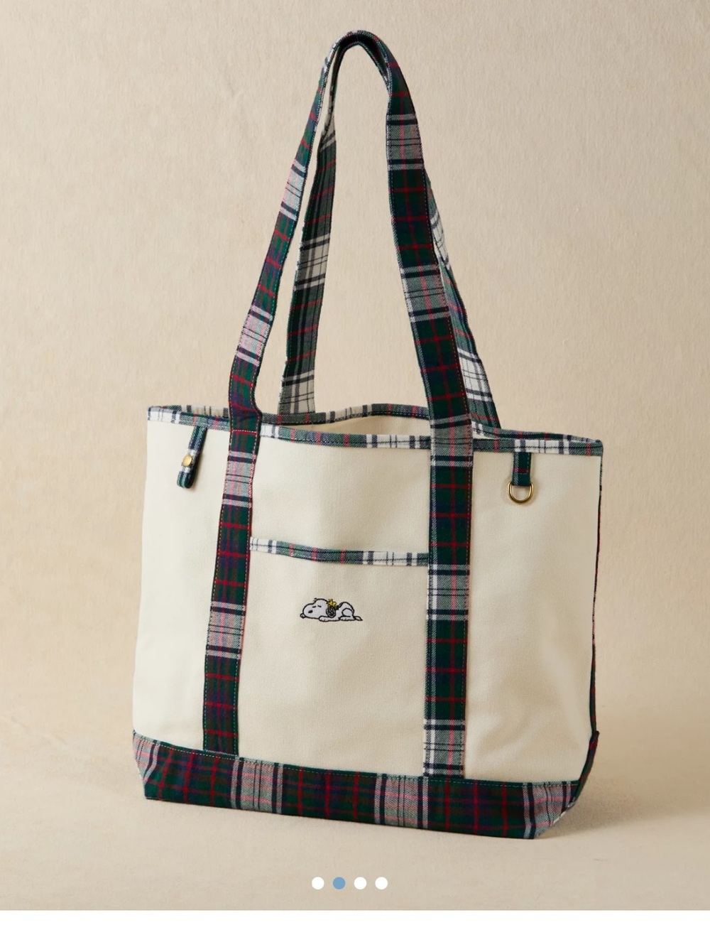 2026 American Eagle Snoopy Holiday Plaid Canvas Tote Bag NEW